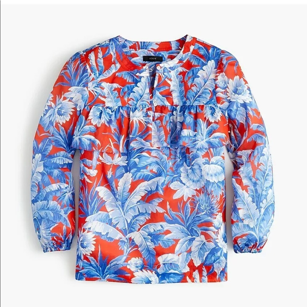 J. Crew Red and Blue Tropical Floral Blouse